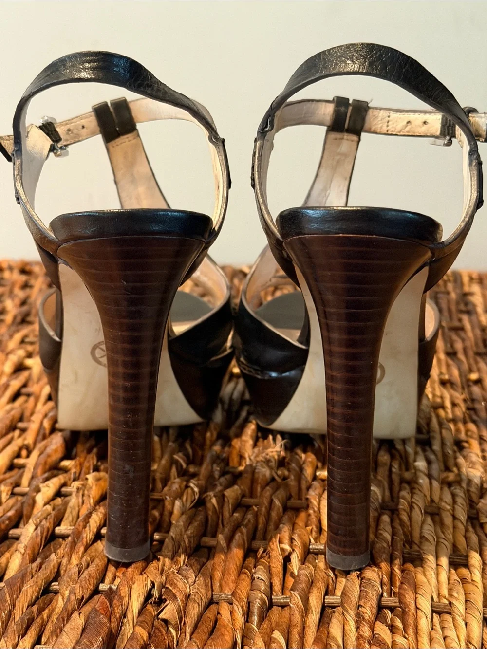 Michael Kors Black Leather T-Strap Platform Heels